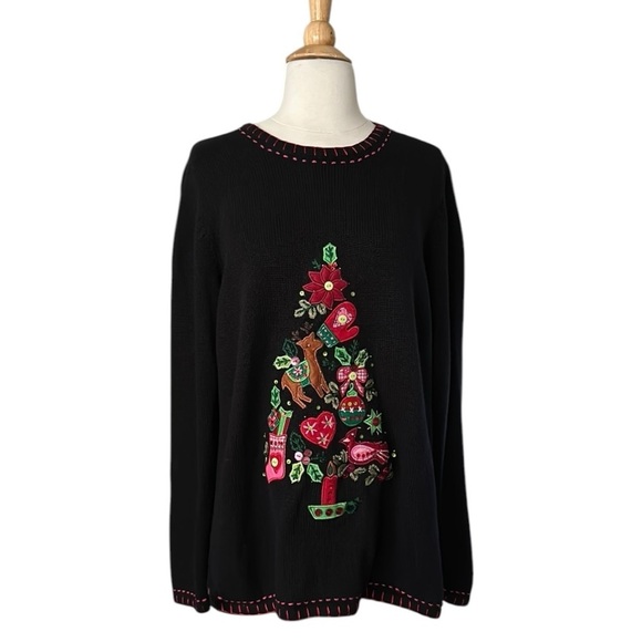 QUACKER FACTORY Vintage Christmas Sweater Light Up Embroidered Holiday Medium - Picture 1 of 17